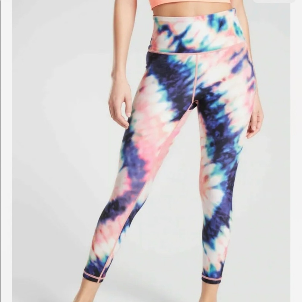 ATHLETA Elation Tie Dye 7/8 Tight Leggings  XS Coral High Rise Workout